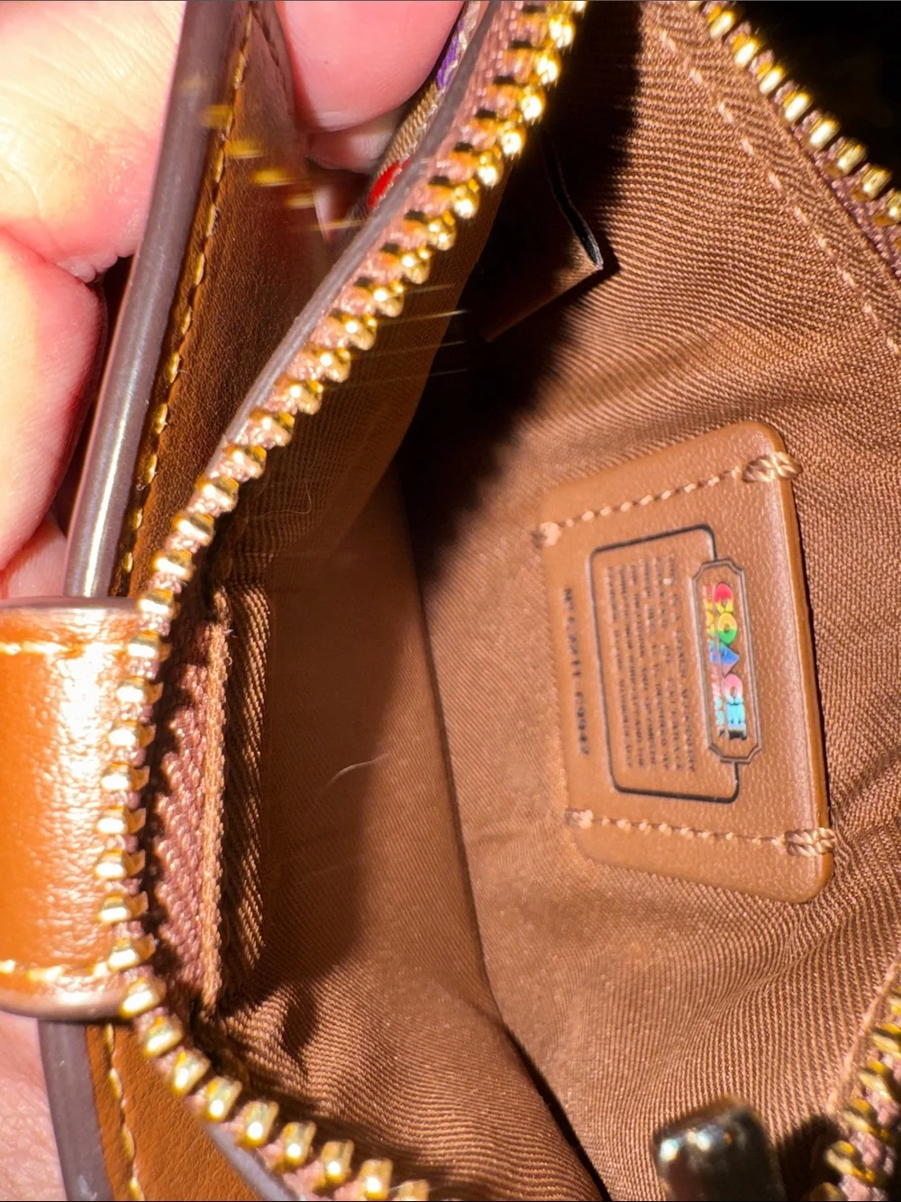 COACH Brown Signature Card Case with Rainbow C and Keyring & Dusty